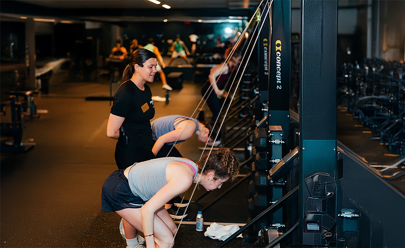 a group of people in a gym