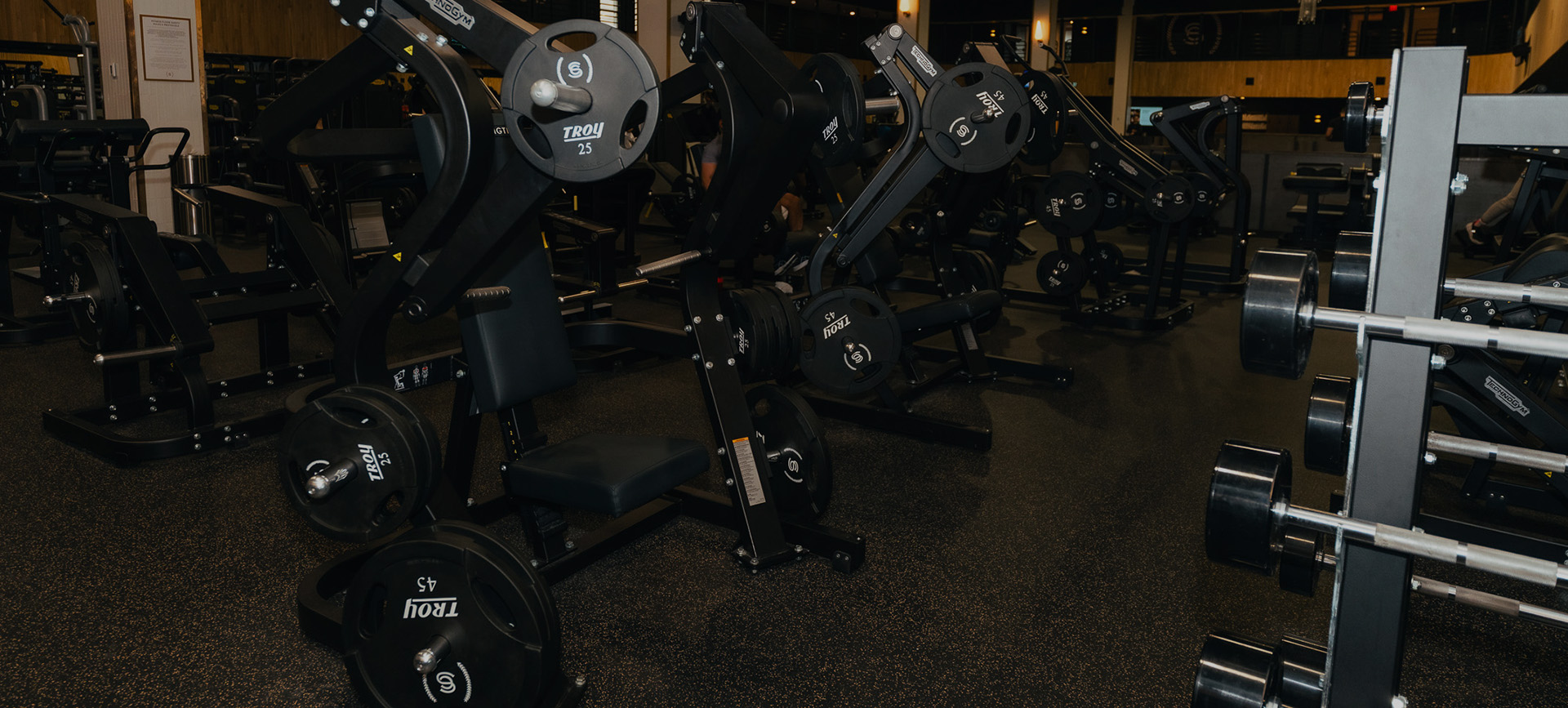 a group of weights in a gym