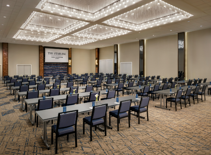 a room with tables and chairs