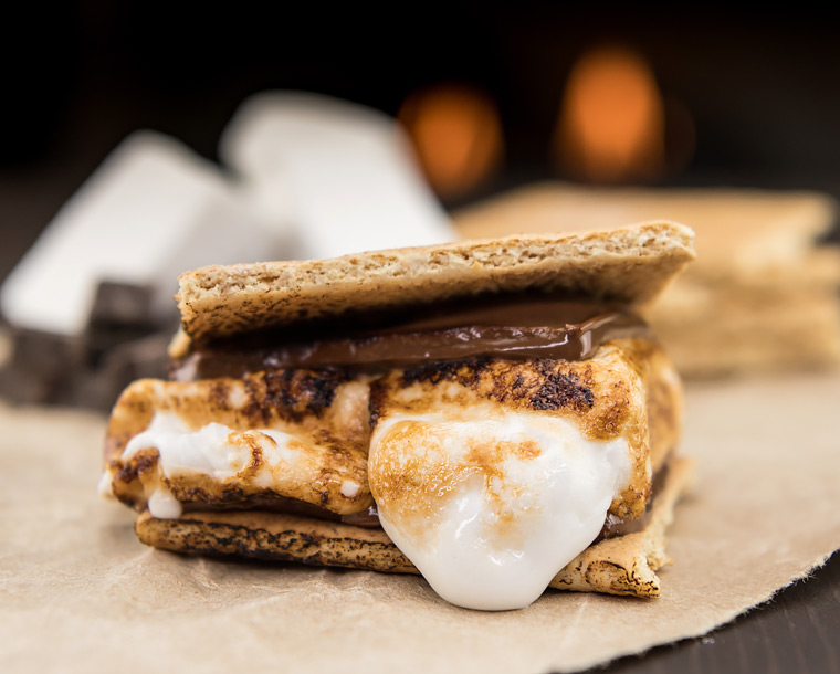 closeup view of campfire smores