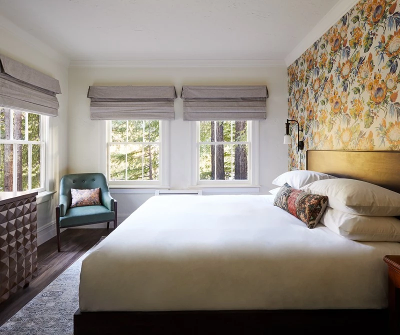 guestroom with floral wall paper
