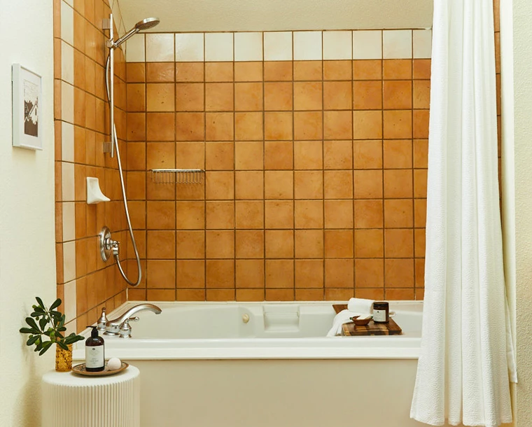 Armstrong bathroom shower with tub and tray