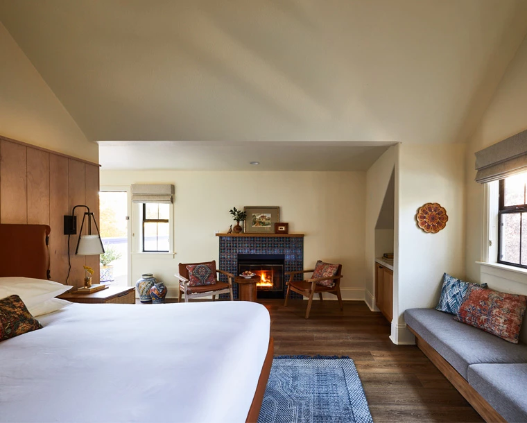 Cazadero with bed 2 seating areas and fireplace