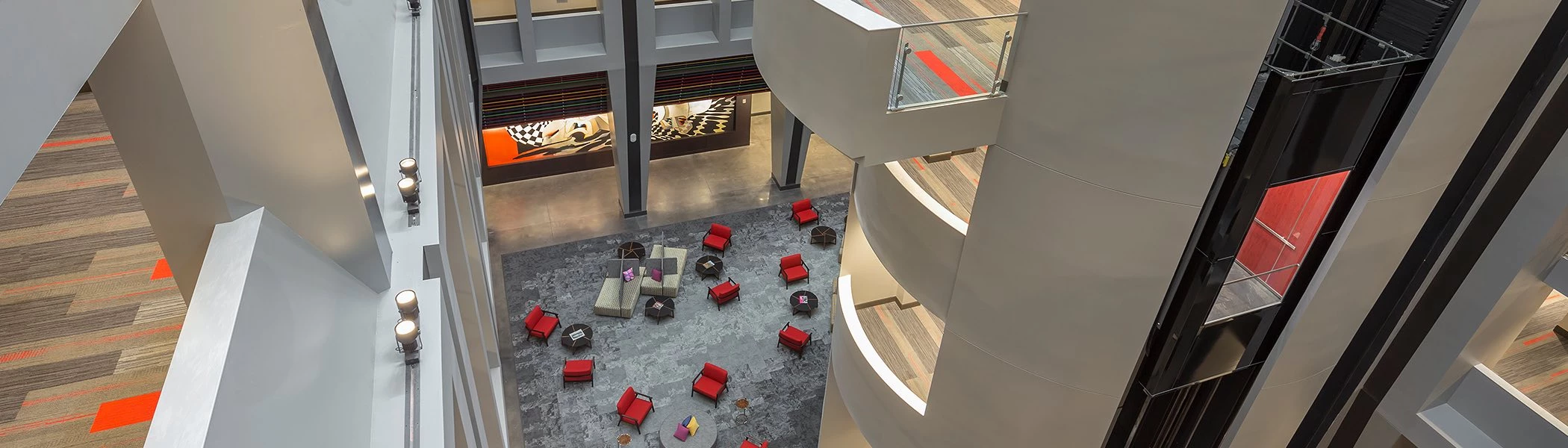 View of chairs and sofas from above