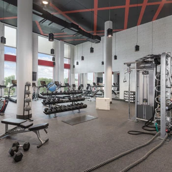 The fitness center at The Summit