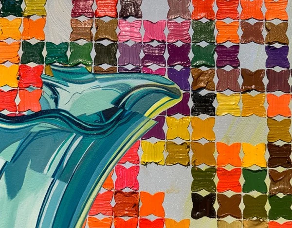 a close up of a painting