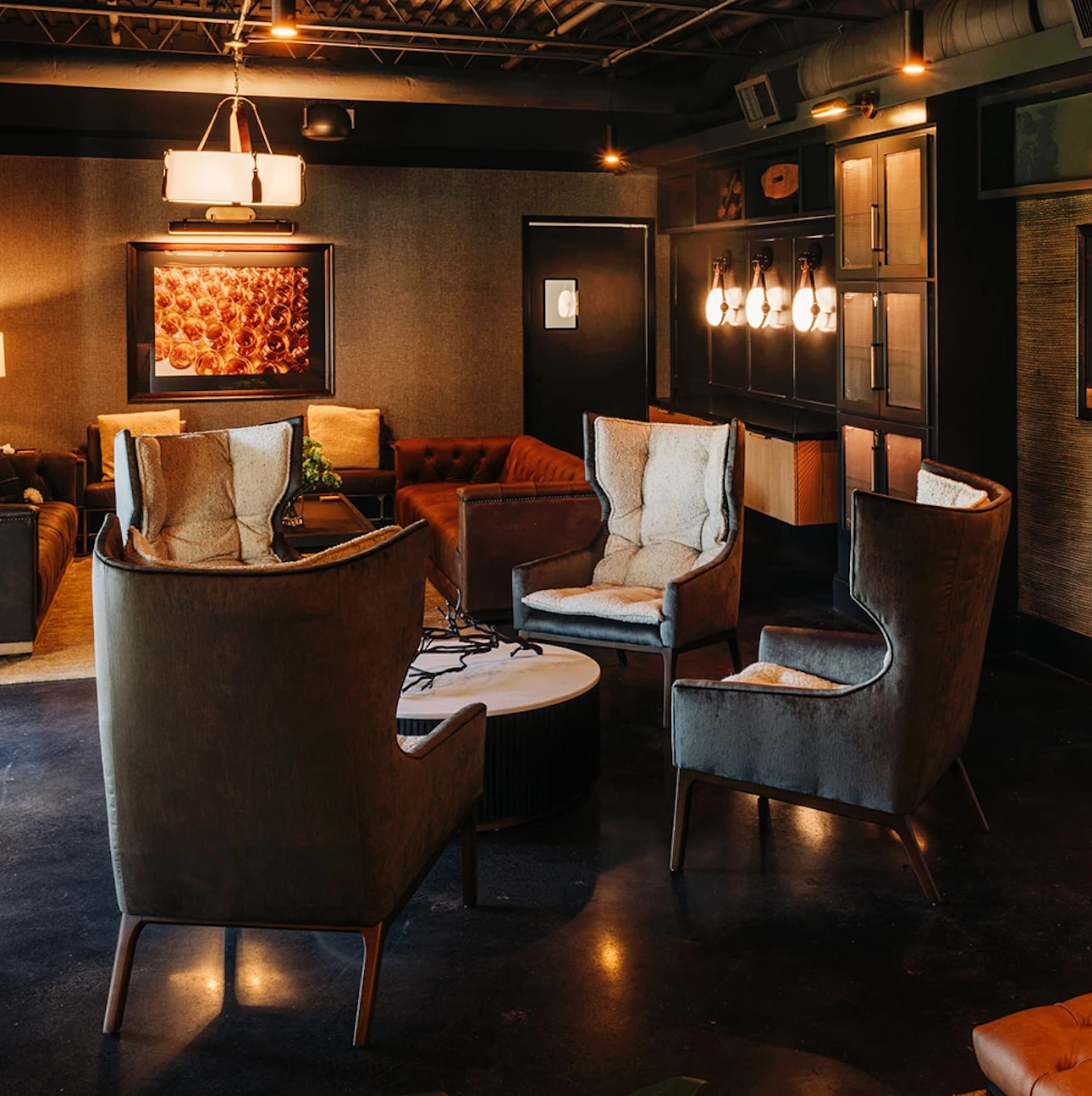 a room with chairs and a table