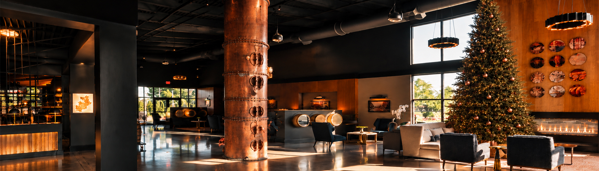 a large copper column in a room