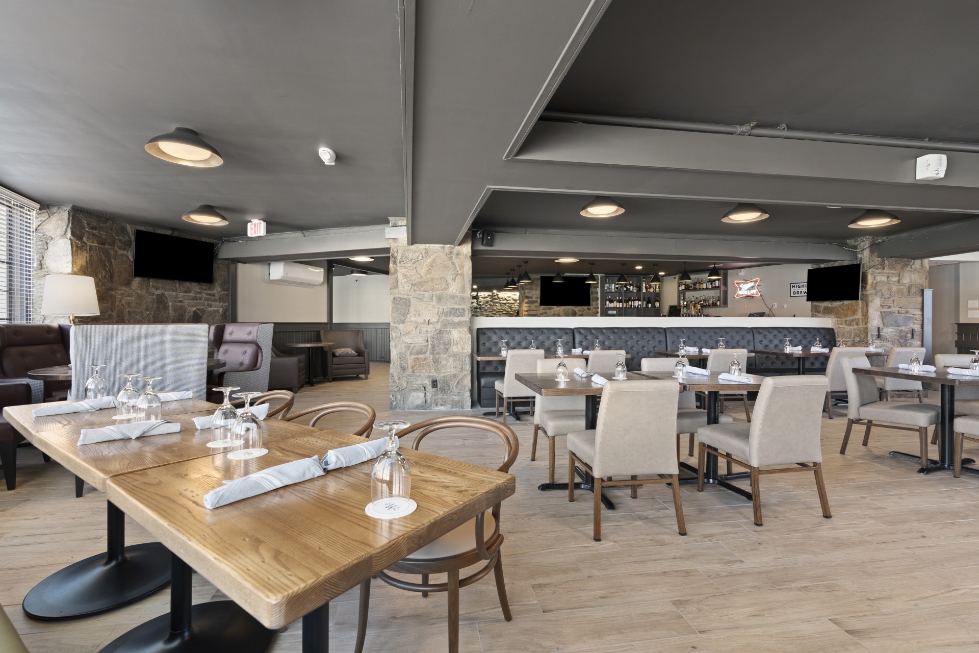 a restaurant with tables and chairs