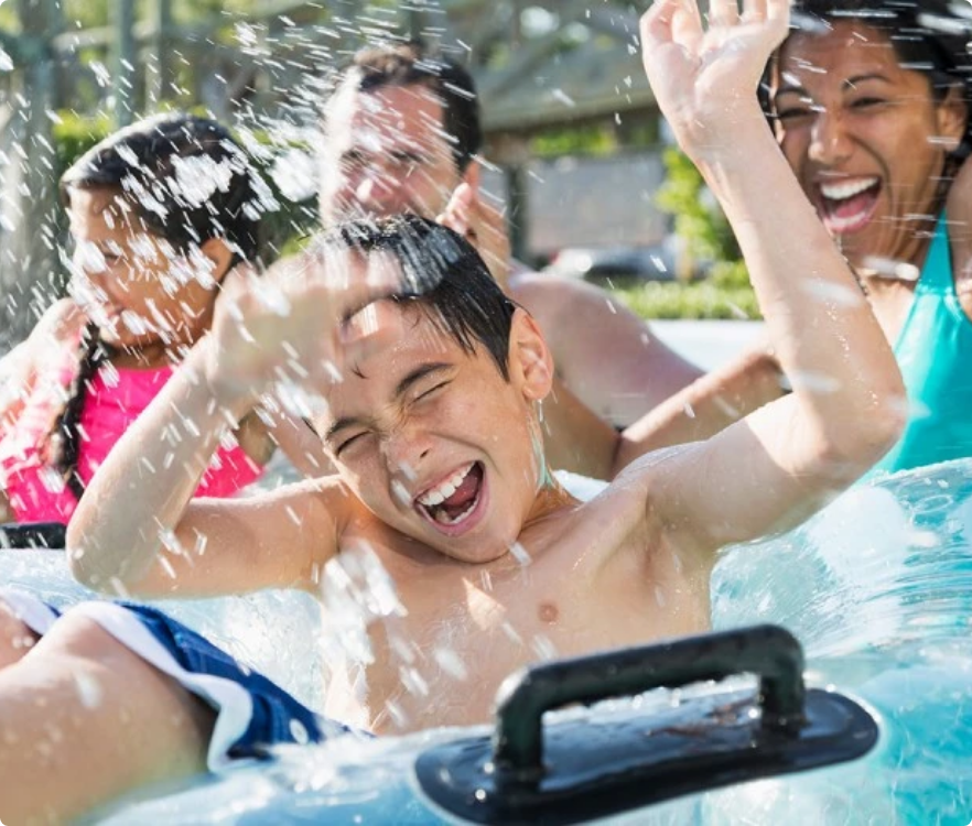 a group of people in a pool