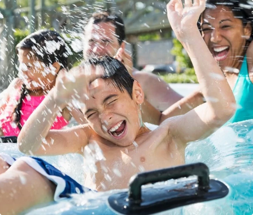 a group of people in a pool