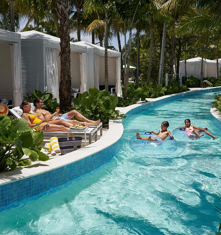 a group of people in a pool