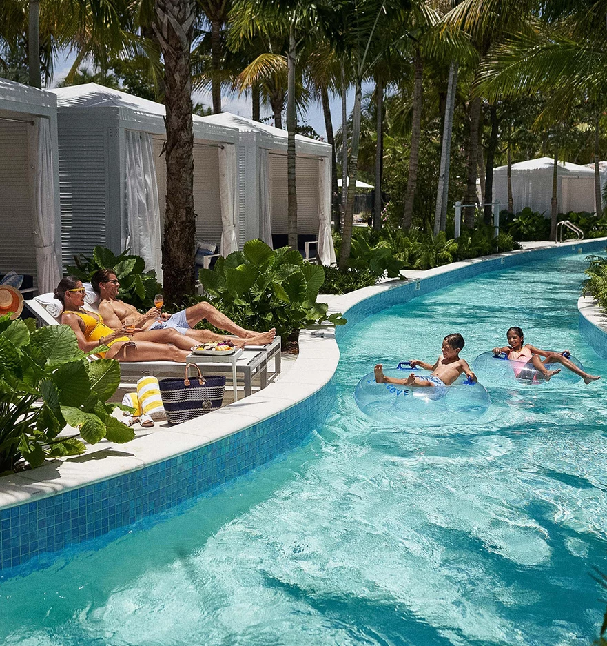 a group of people in a pool
