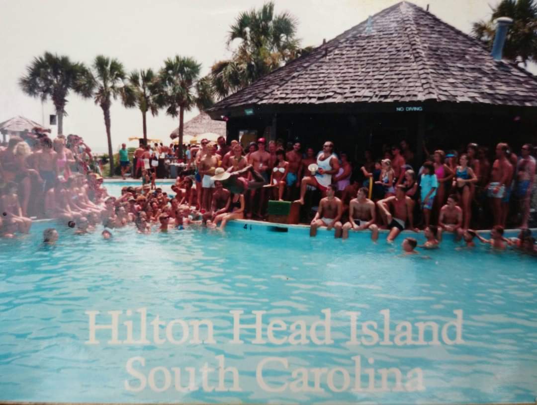 a group of people in a pool