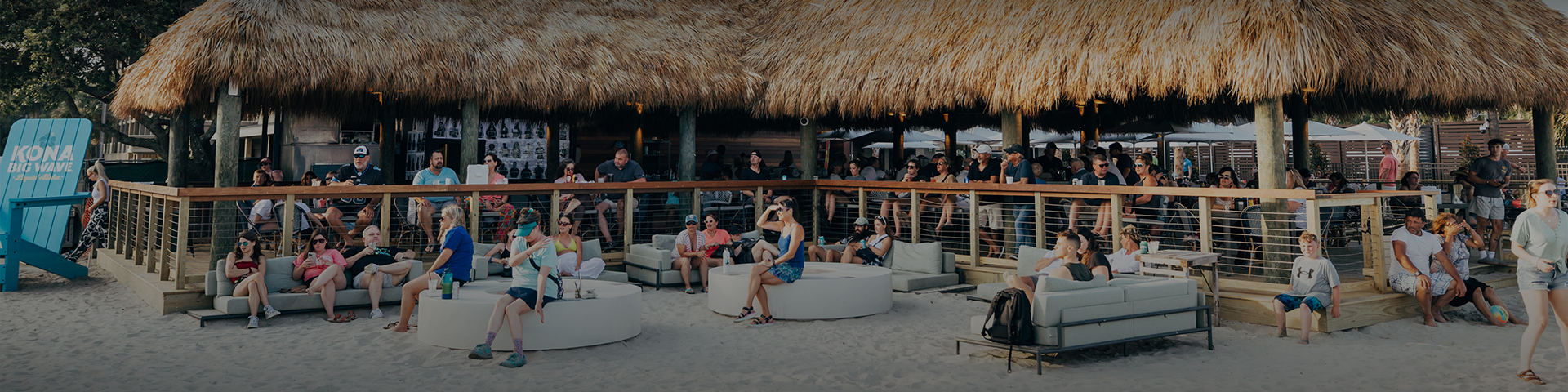 a group of people sitting on a beach