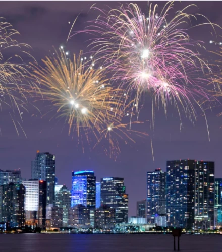 fireworks over a city