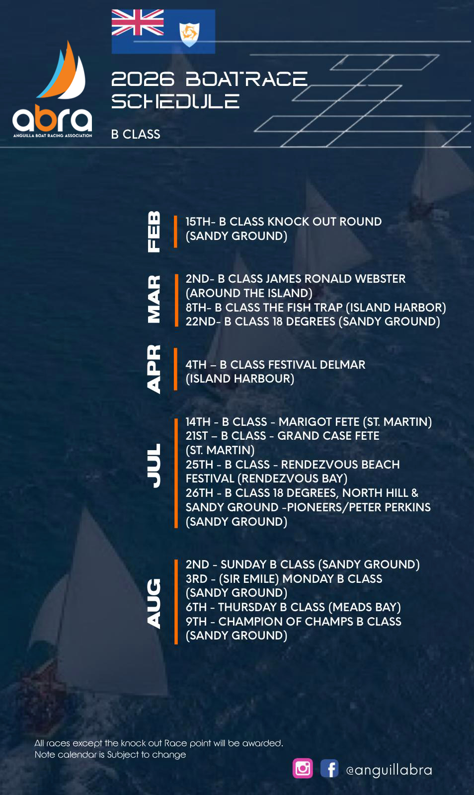 2026 Anguilla Summer Festival Class B Boat Races Schedule