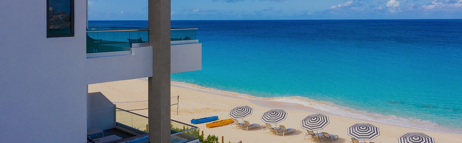 aerial view of beach from hotel balcony