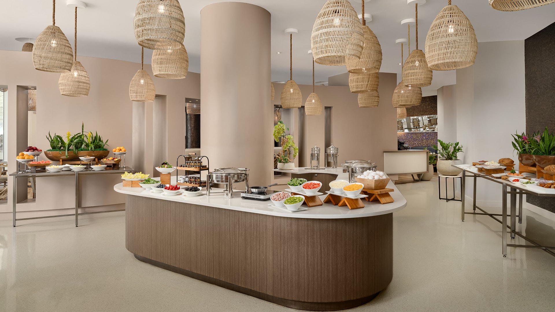 a buffet table with food on it