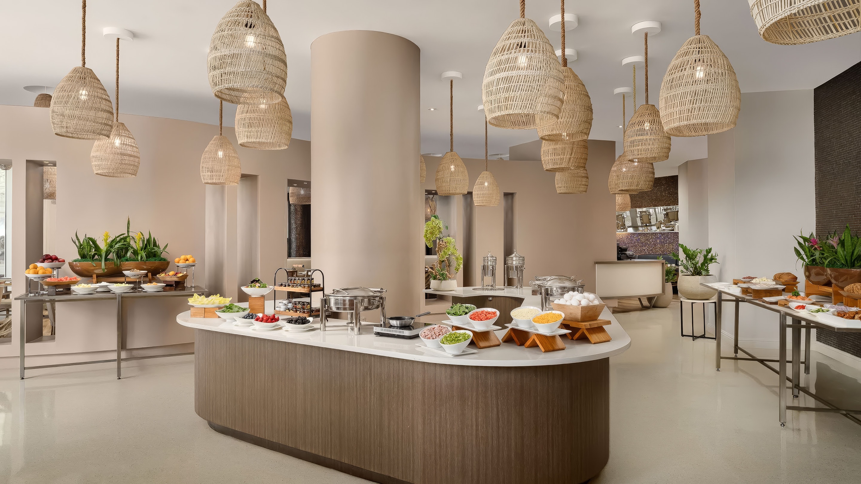 a buffet table with food on it