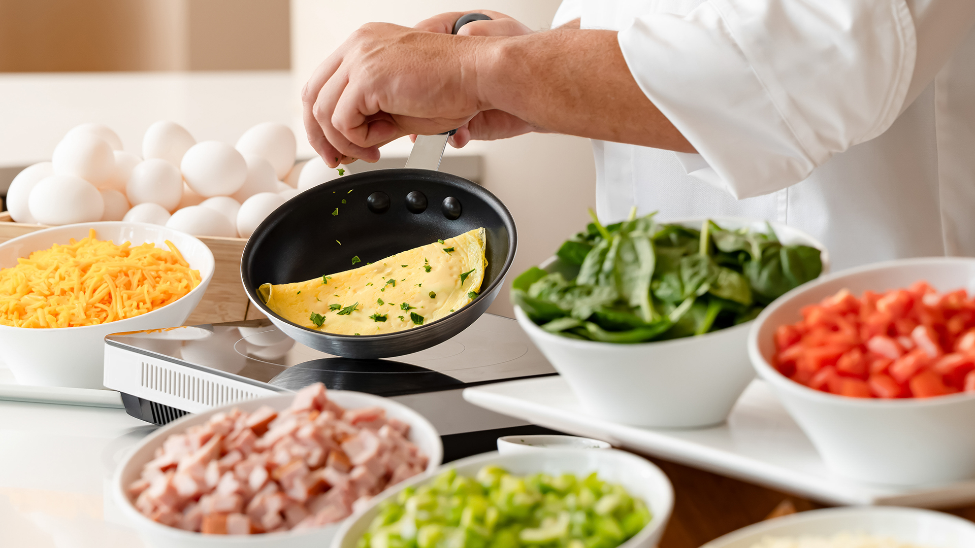 a person cooking in a pan