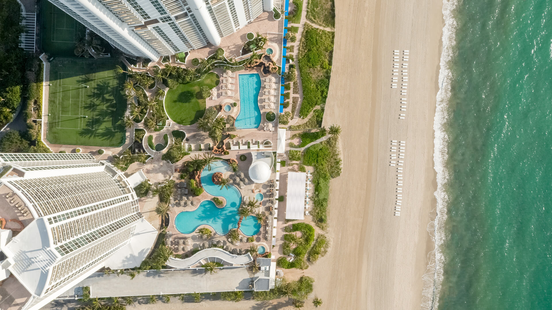 a swimming pool and a beach