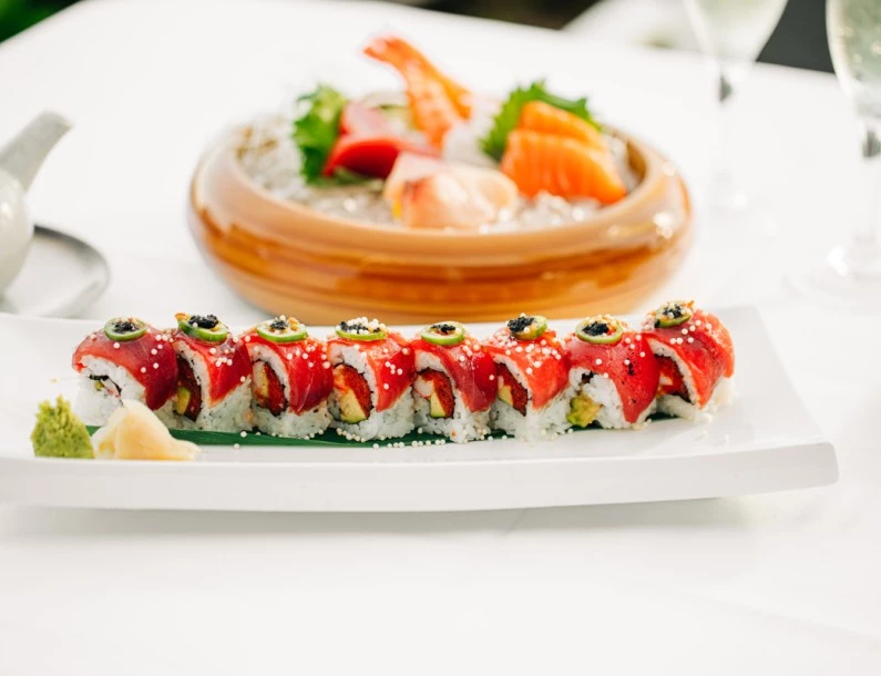 a plate of sushi on a table