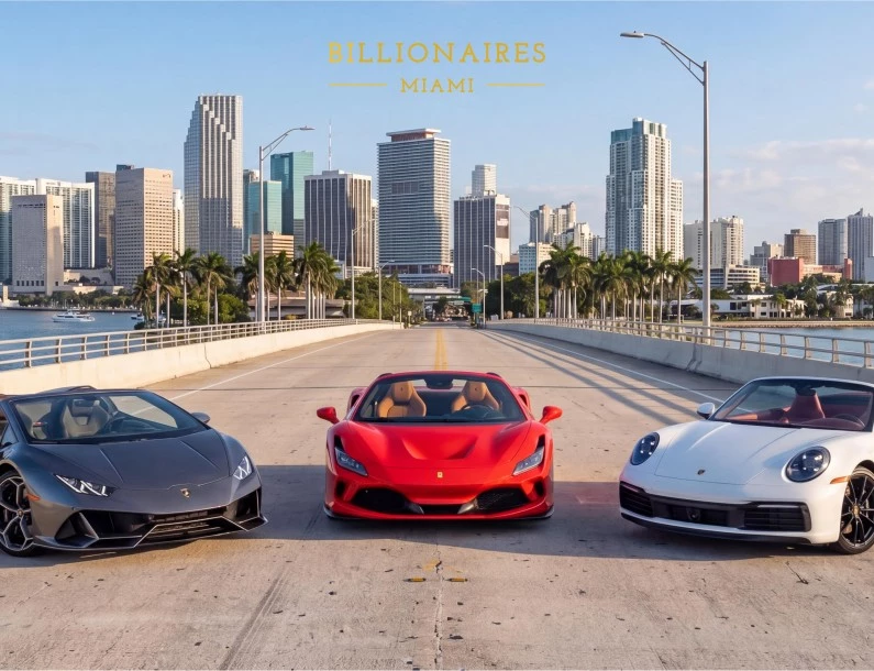 a group of cars on a bridge with a city in the background