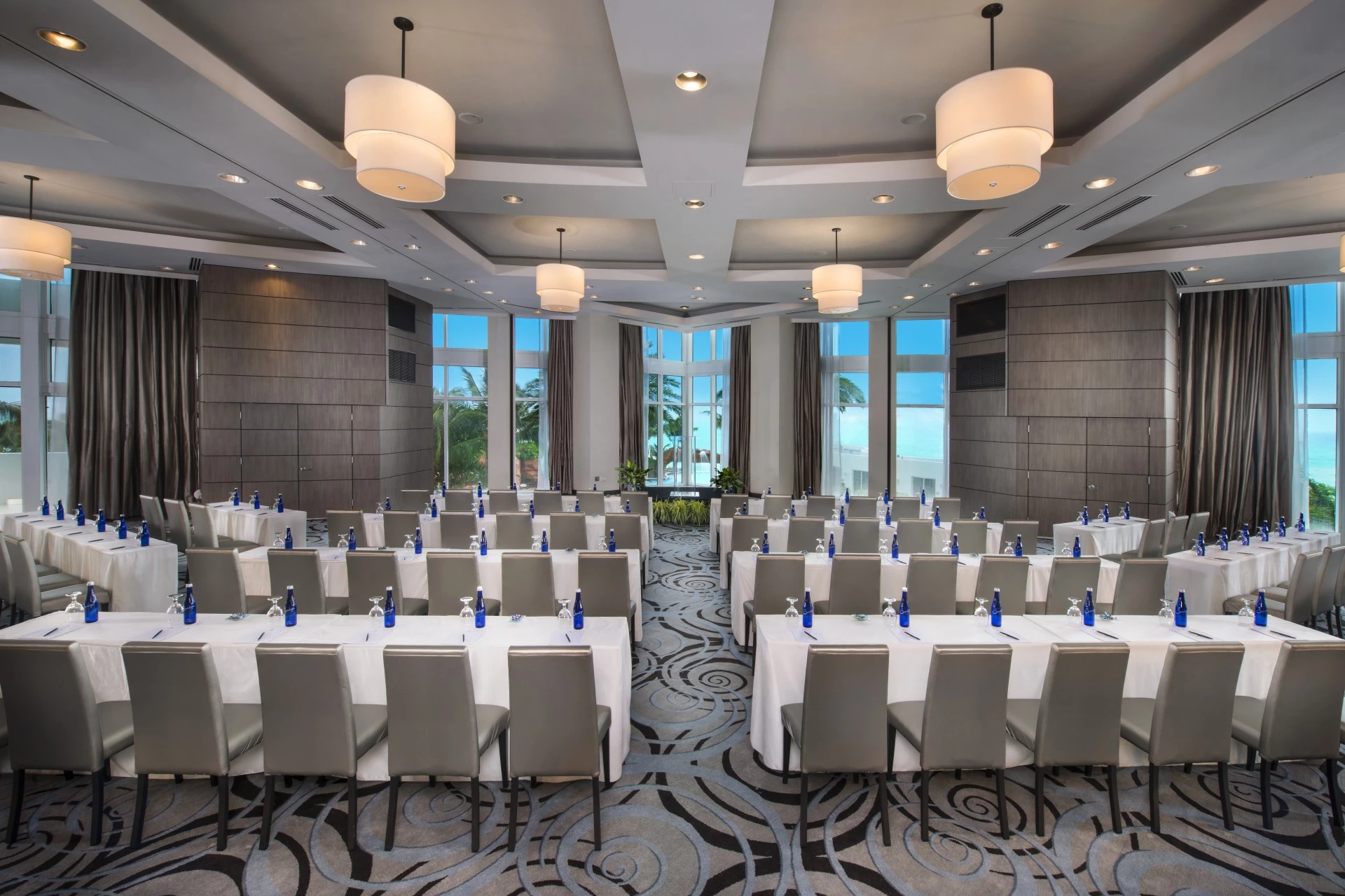 a room with tables and chairs