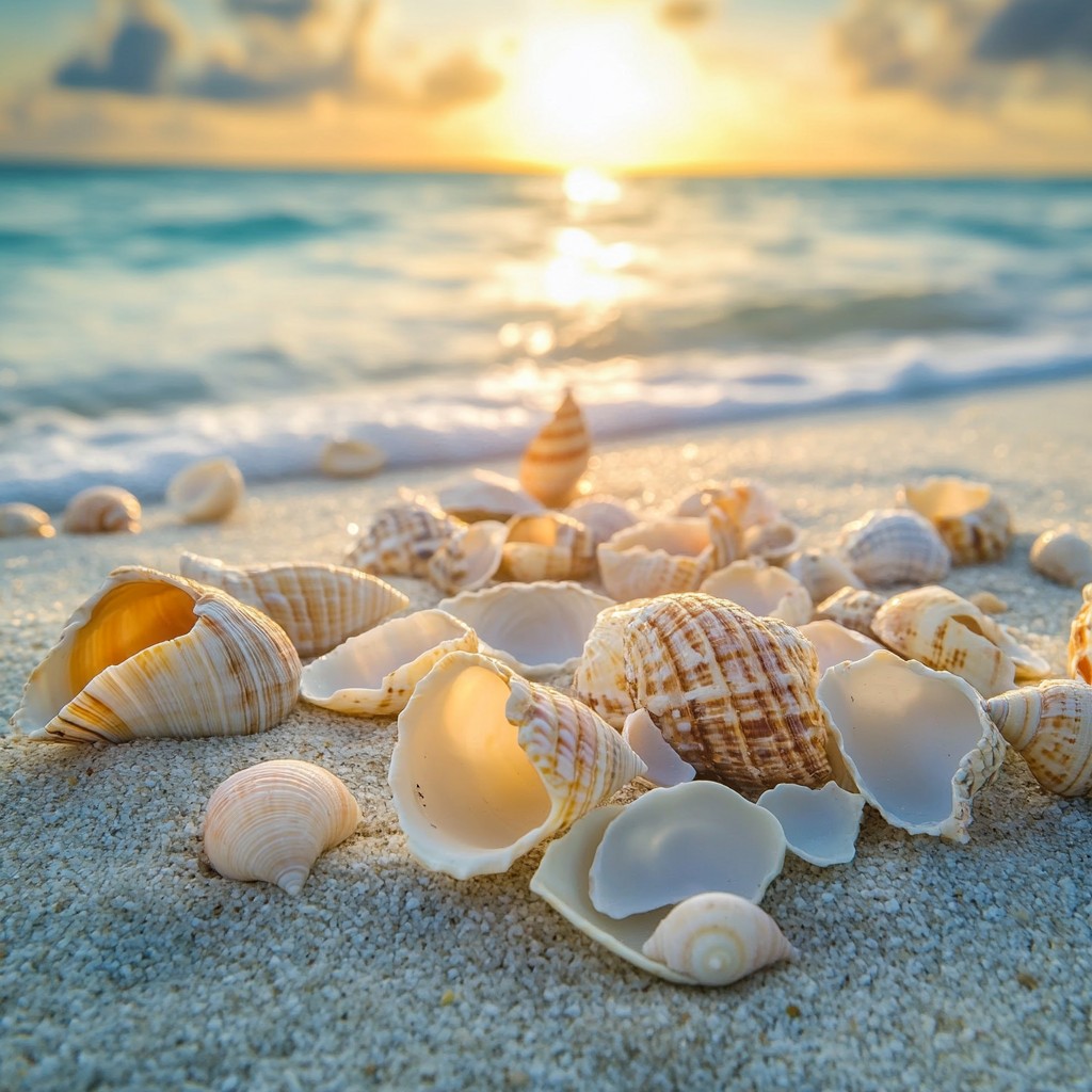 a group of shells on a beach
