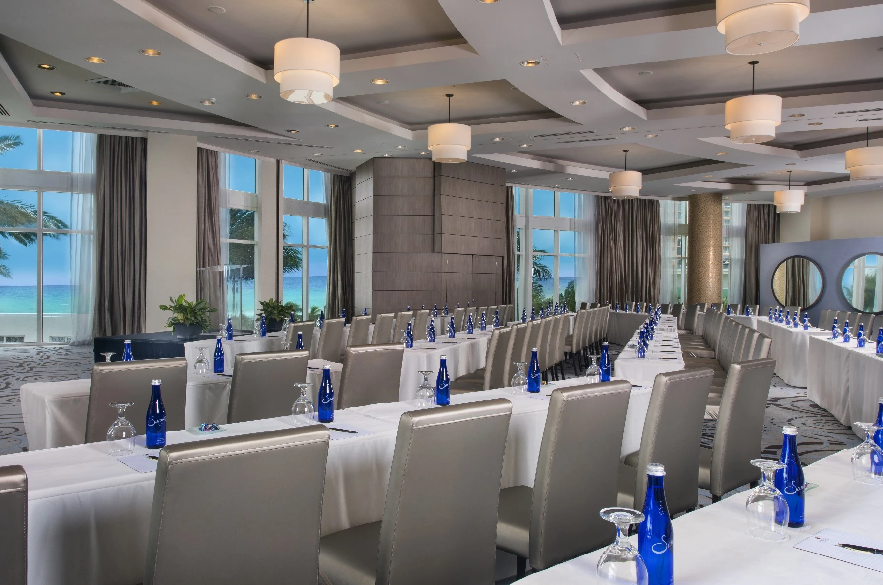 a room with tables and chairs