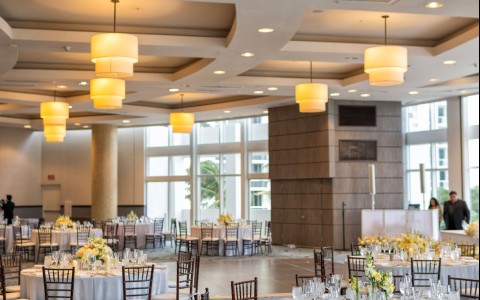 a room with tables and chairs