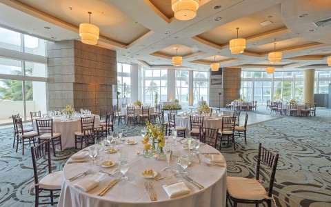 a room with tables and chairs