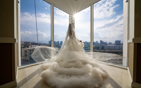 a woman in a wedding dress
