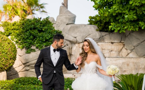 a man and woman in a wedding dress
