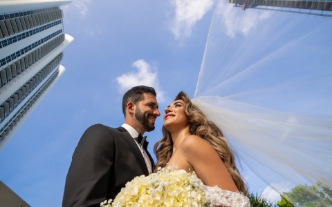 a man and woman posing for a picture