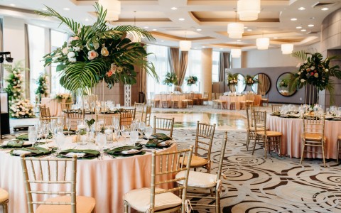 a room with tables and chairs