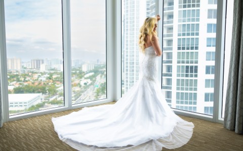 a woman in a wedding dress