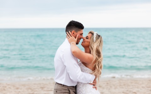 a man and woman on a beach