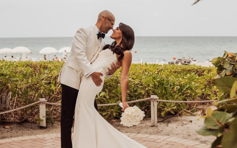 a man and woman in a wedding dress