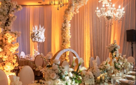 a table set for a wedding reception