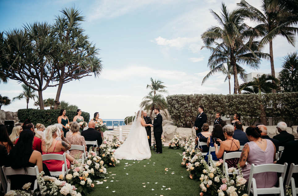 a bride and groom at a wedding ceremony