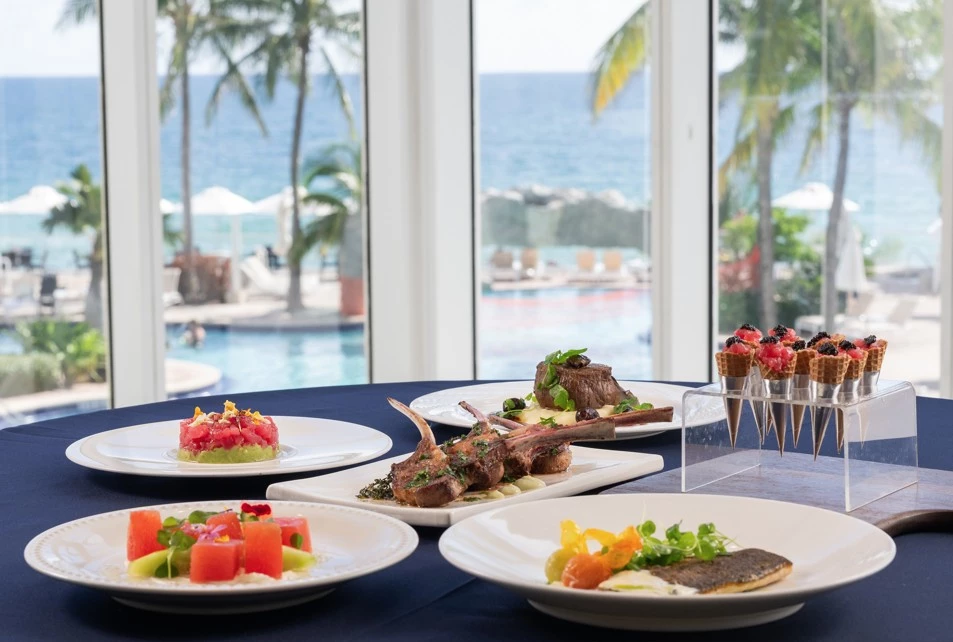a table with plates of food on it