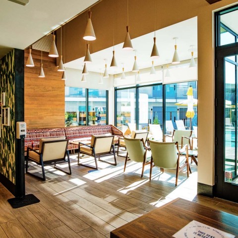 a room with a table and chairs