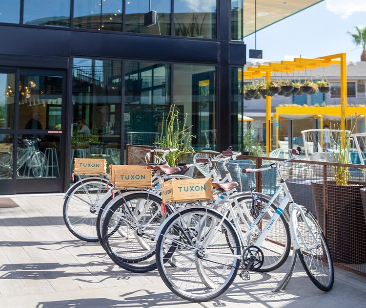 bicycles parked on the sidewalk