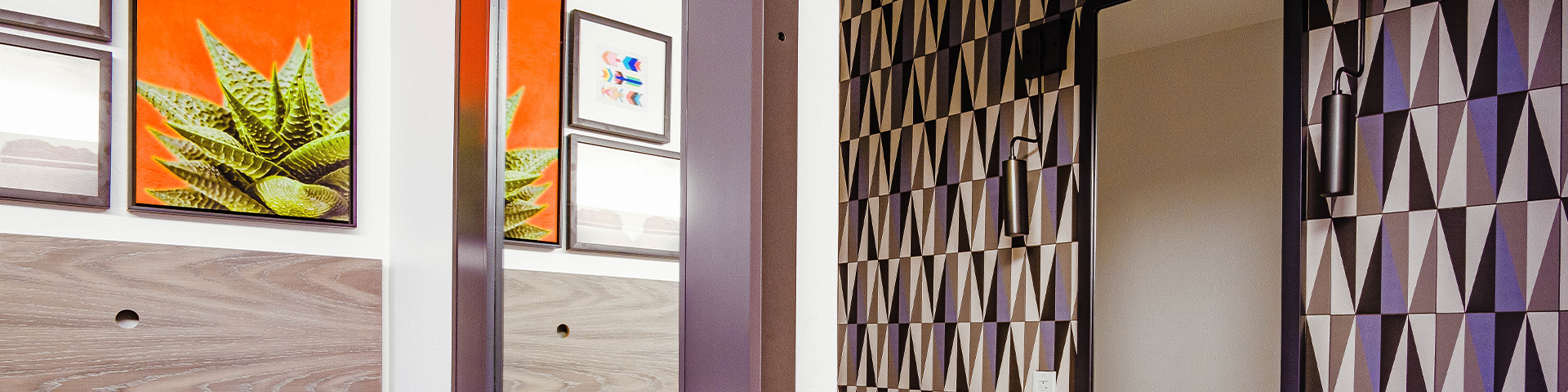 a room with a colorful wall