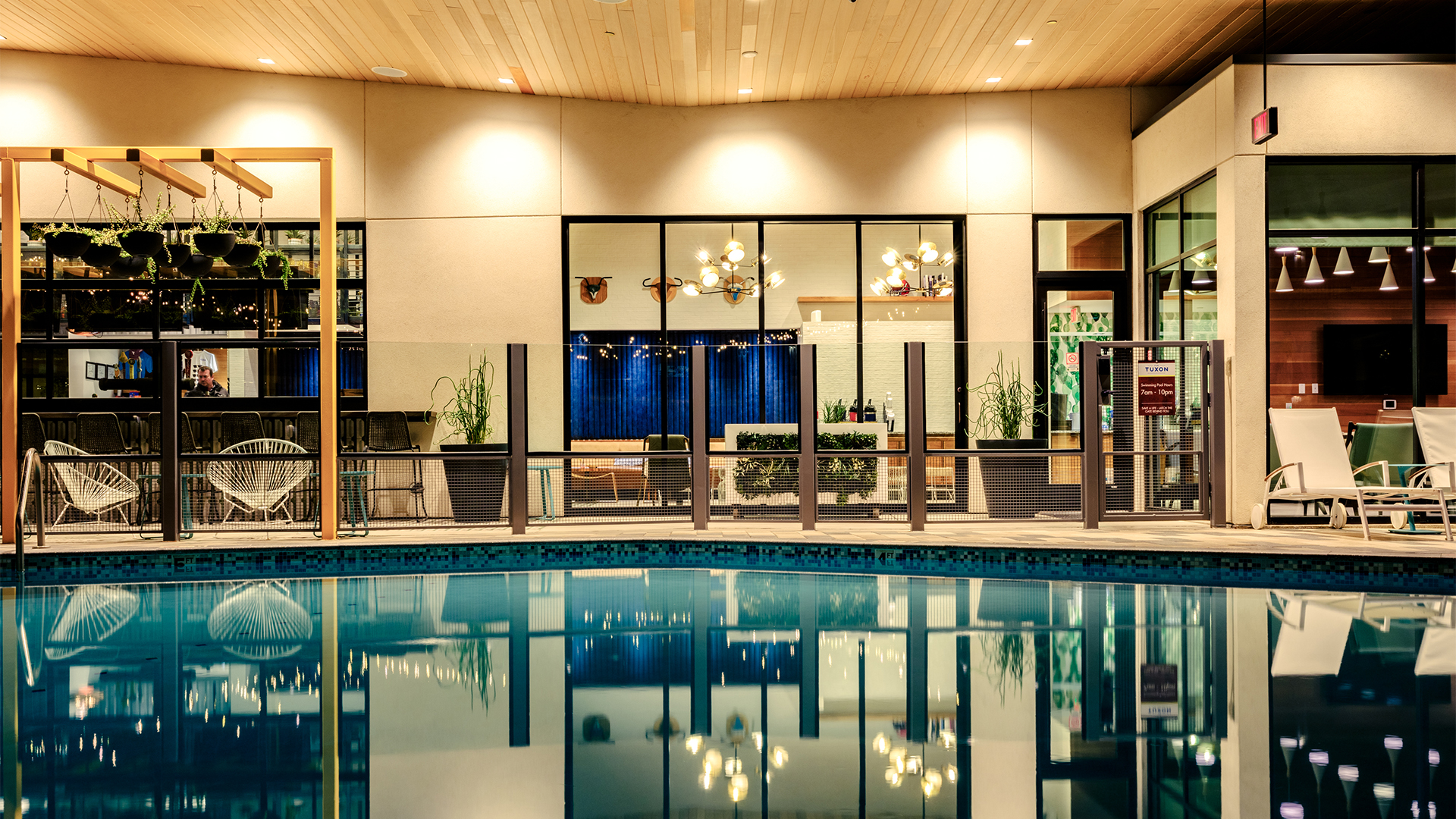 a swimming pool in a building