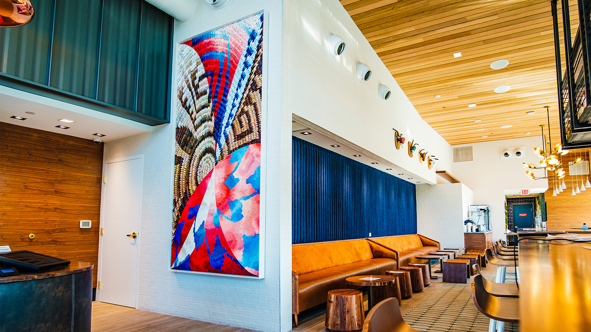 a large art on the wall of a room