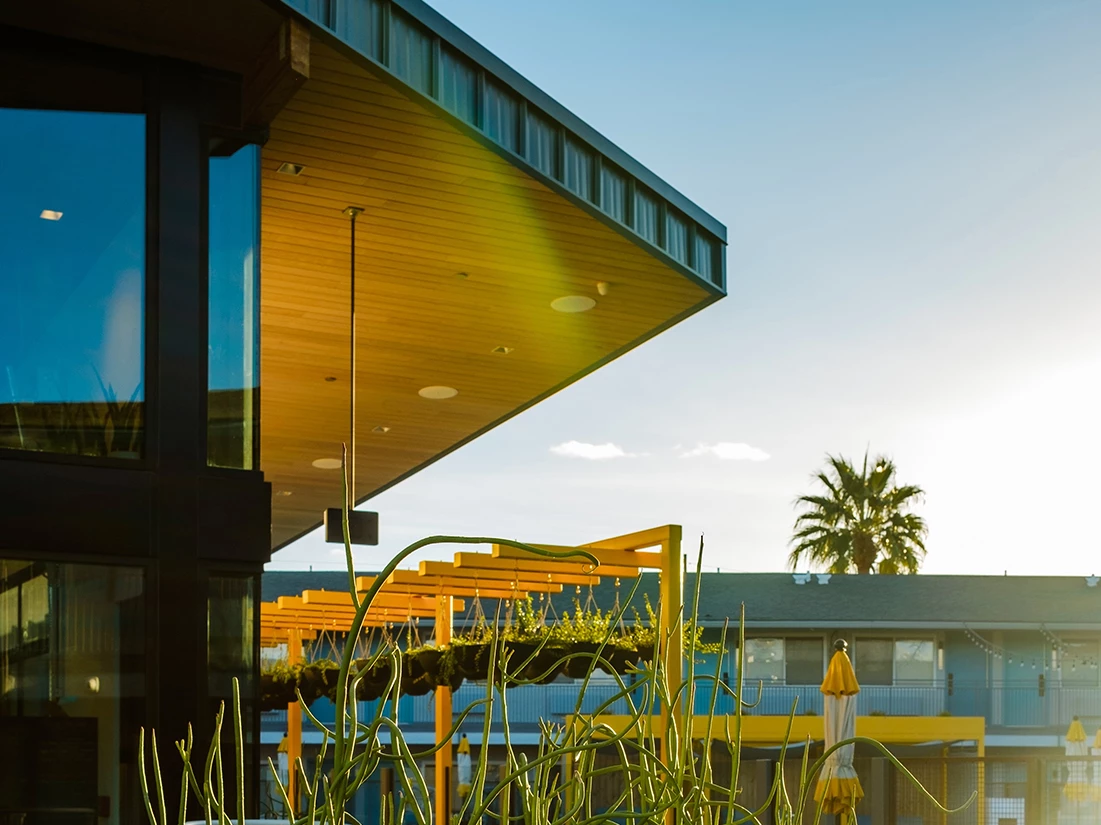 a building with a yellow canopy