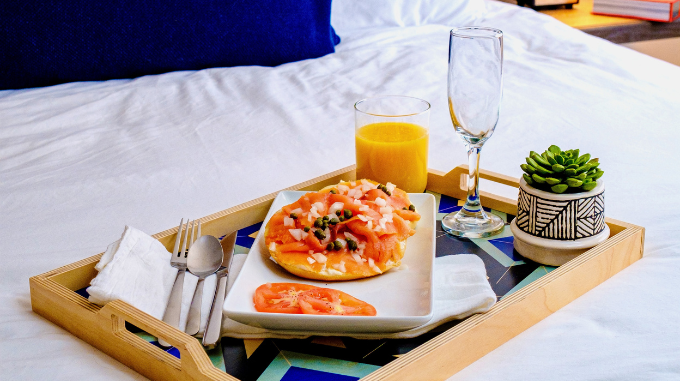 a tray with food on it